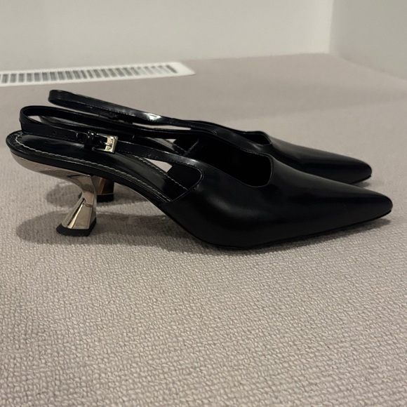 STAUD Neve Black Slingback Heels with Gold and silver Accents - Picture 3 of 7